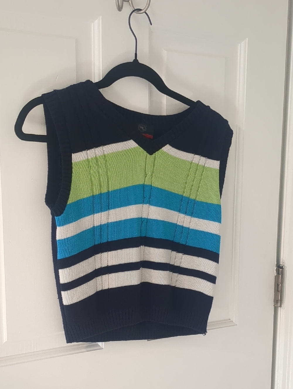 Kids Navy Stripe Knit Vest Sweater - Blue, Green & White